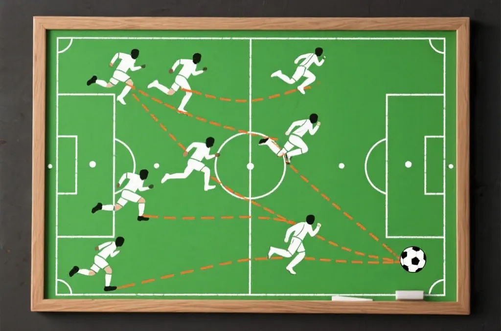 比赛中球员跑动与传球线路示意