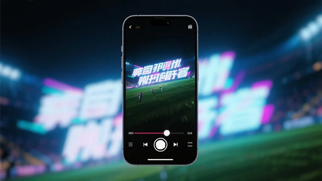 手机屏幕上播放足球短视频，字幕为助威口号，强烈动感